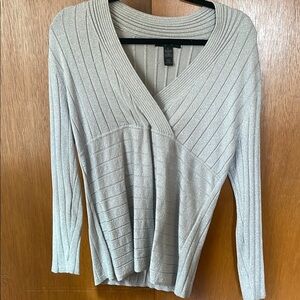 Gray Ribbed V-Neck Sweater Style and Co Womens Sparkle Silver Size L sweater